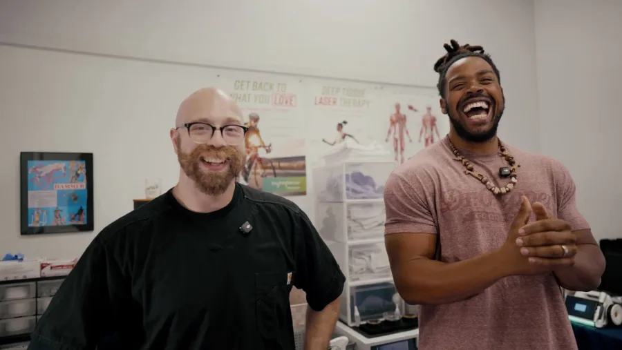 Two men smiling together inside the BDS Methods studio